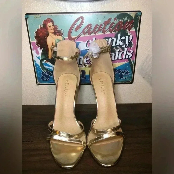 VENUS Strappy Gold Heels - Picture 3 of 13